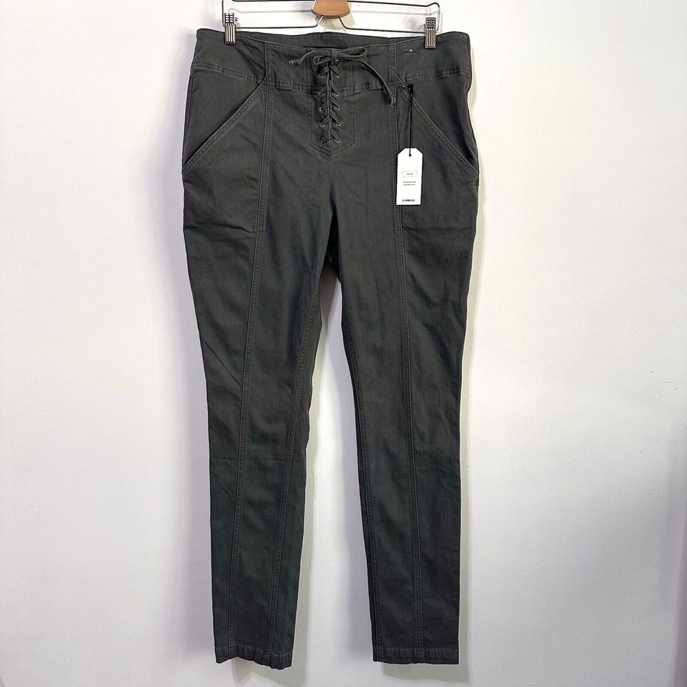 Express Womens‎ Pants Legging High Rise 16 Long Tall Gray Lace Up Side Zip NEW